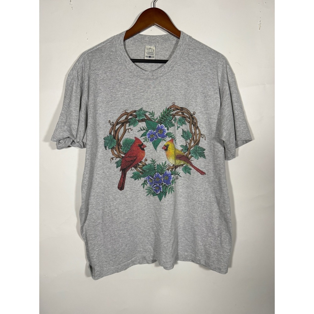 Vintage Cotton Grove Designs Cardinals Heart T-Shirt Grey Large Made in USA - Picture 2 of 6